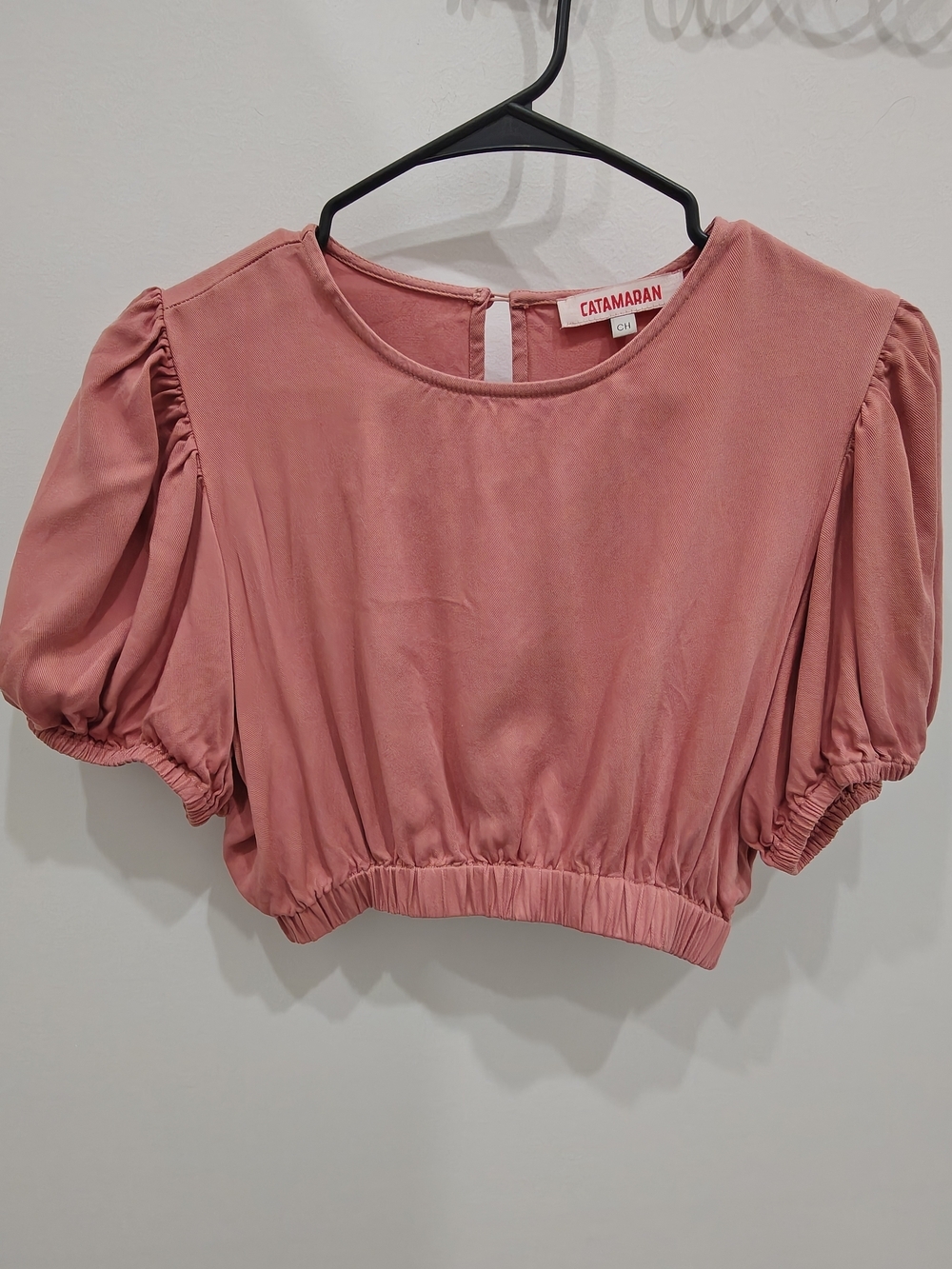 Catamaran Dusty Rose Puff-Sleeve Cropped Top Size S